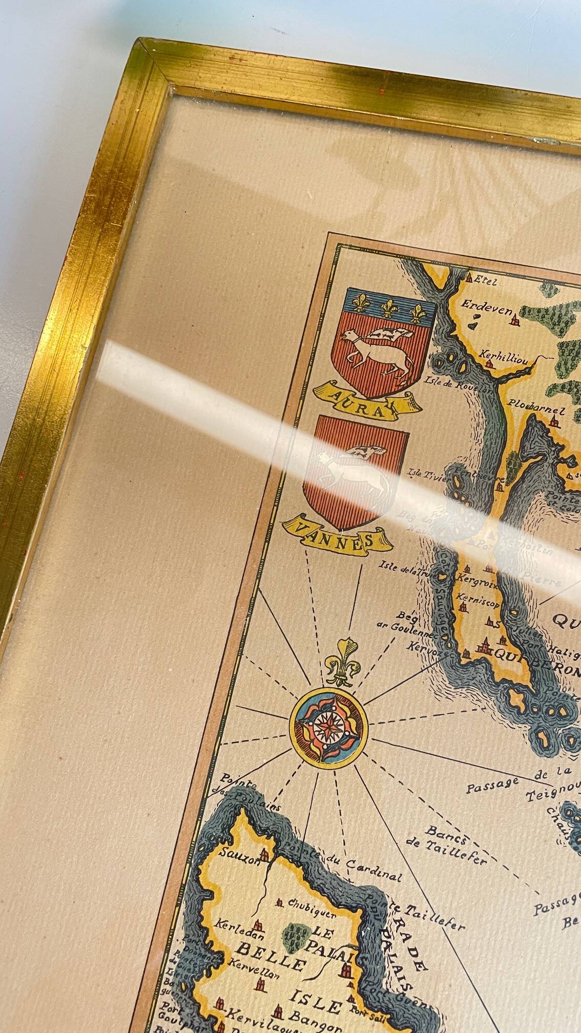 Vintage Atlantic Ocean Marine Map Gold Leaf Frame