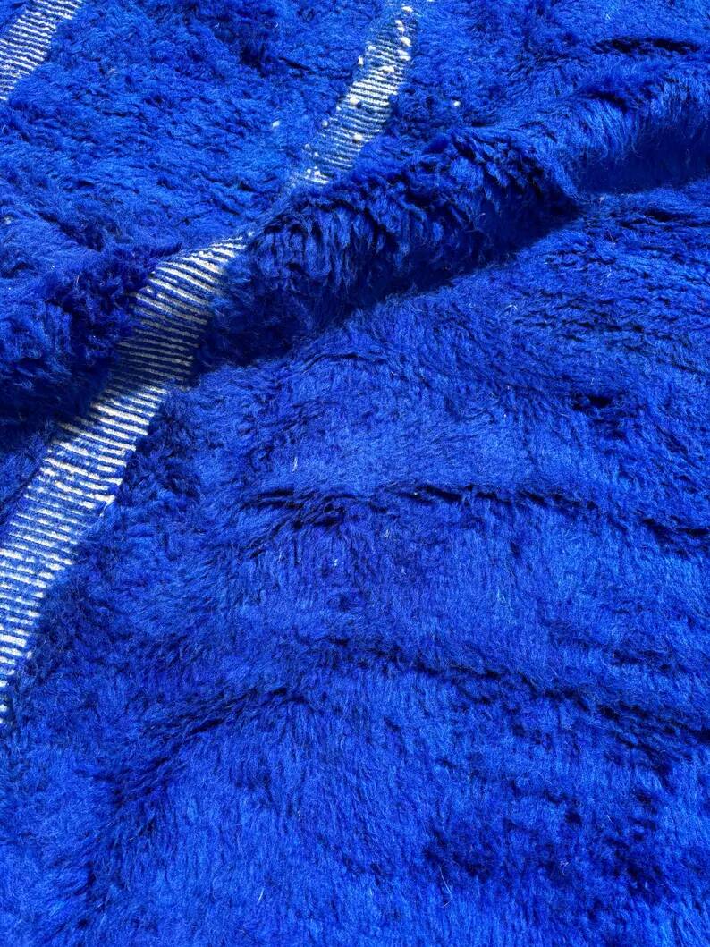 Handmade Moroccan rug blue 210x300 cm – | Geometric rug with checkerboard pattern | Boho vintage interior decoration