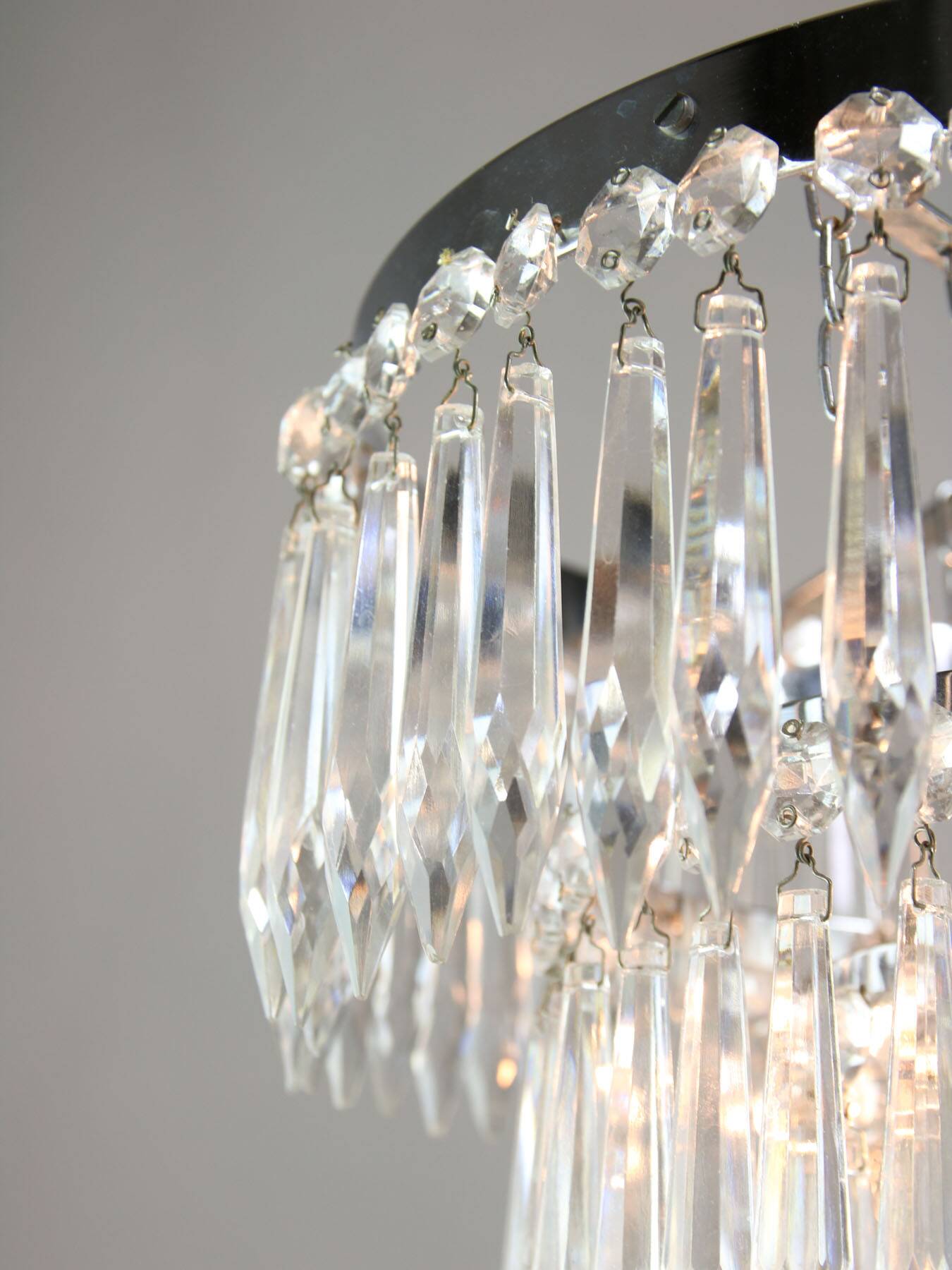 Vintage Italian Crystal & Chrome Chandelier, 1970s