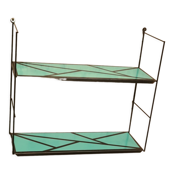 Etagère bleu turquoise motif géométrique 49x48x17