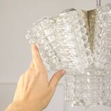 Vintage Austrolux Glass Chandelier: Mid-Century Chrome Pendant Light