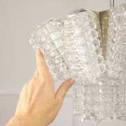 Vintage Austrolux Glass Chandelier: Mid-Century Chrome Pendant Light