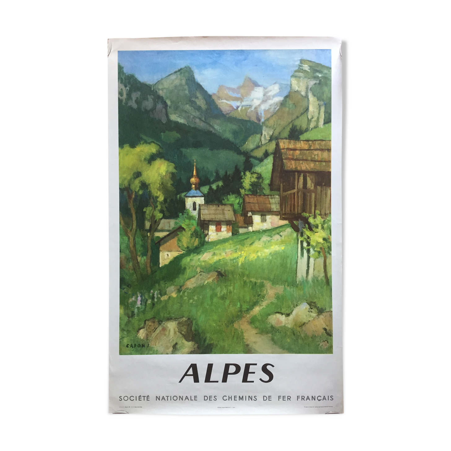 Original tourist poster "Alpes Chemin de Fer français" 62x100cm 1956