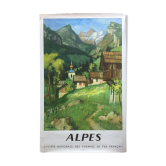 Original tourist poster "Alpes Chemin de Fer français" 62x100cm 1956