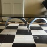 coffee table with metal legs and smoked glass top