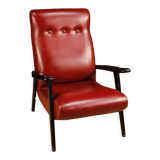 Italian design armchair in red faux leather from the 70s