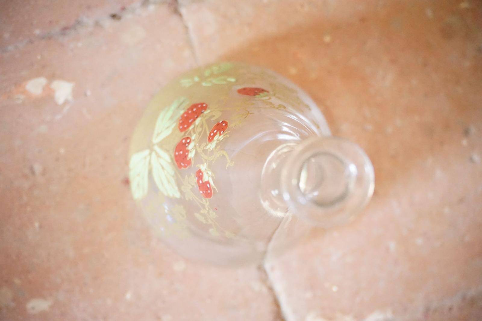 Legras (late 19th century) strawberry enamelled glass liqueur carafe.