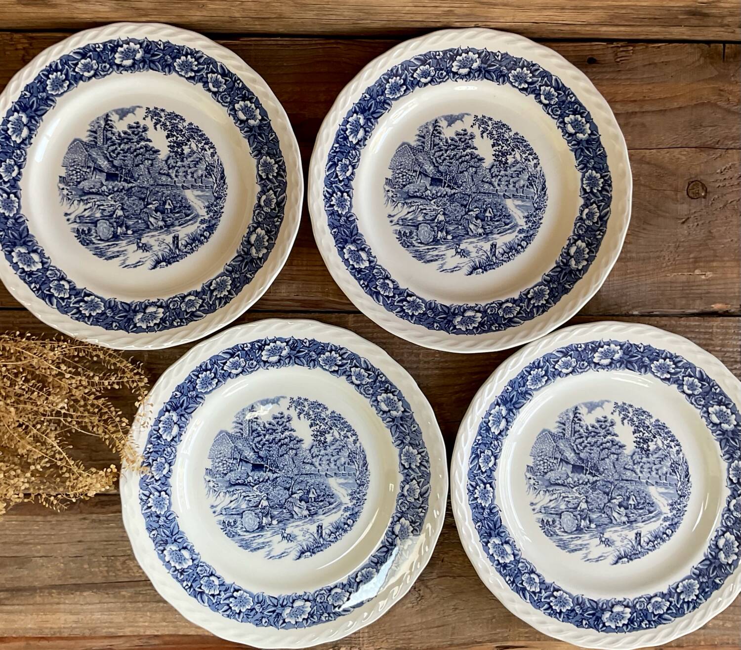 4 assiettes plates Staffordshire England « countryside »