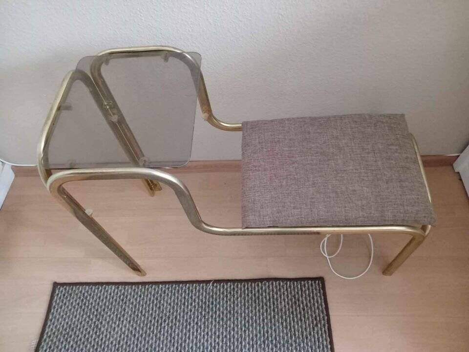 Vintage brass and pale yellow glass bench, Mid-Century style from the 1960s.
