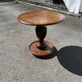 Antique pedestal table — wooden top and wrought iron legs