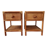 Paire de tables de chevet en rotin et osier -circa 1970