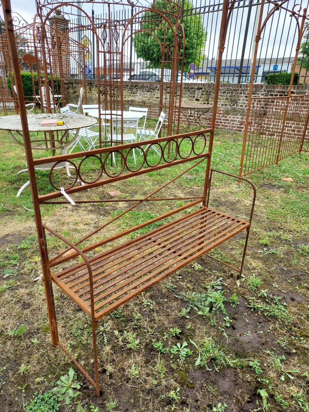 Gloriette / iron garden pergola with 2 benches