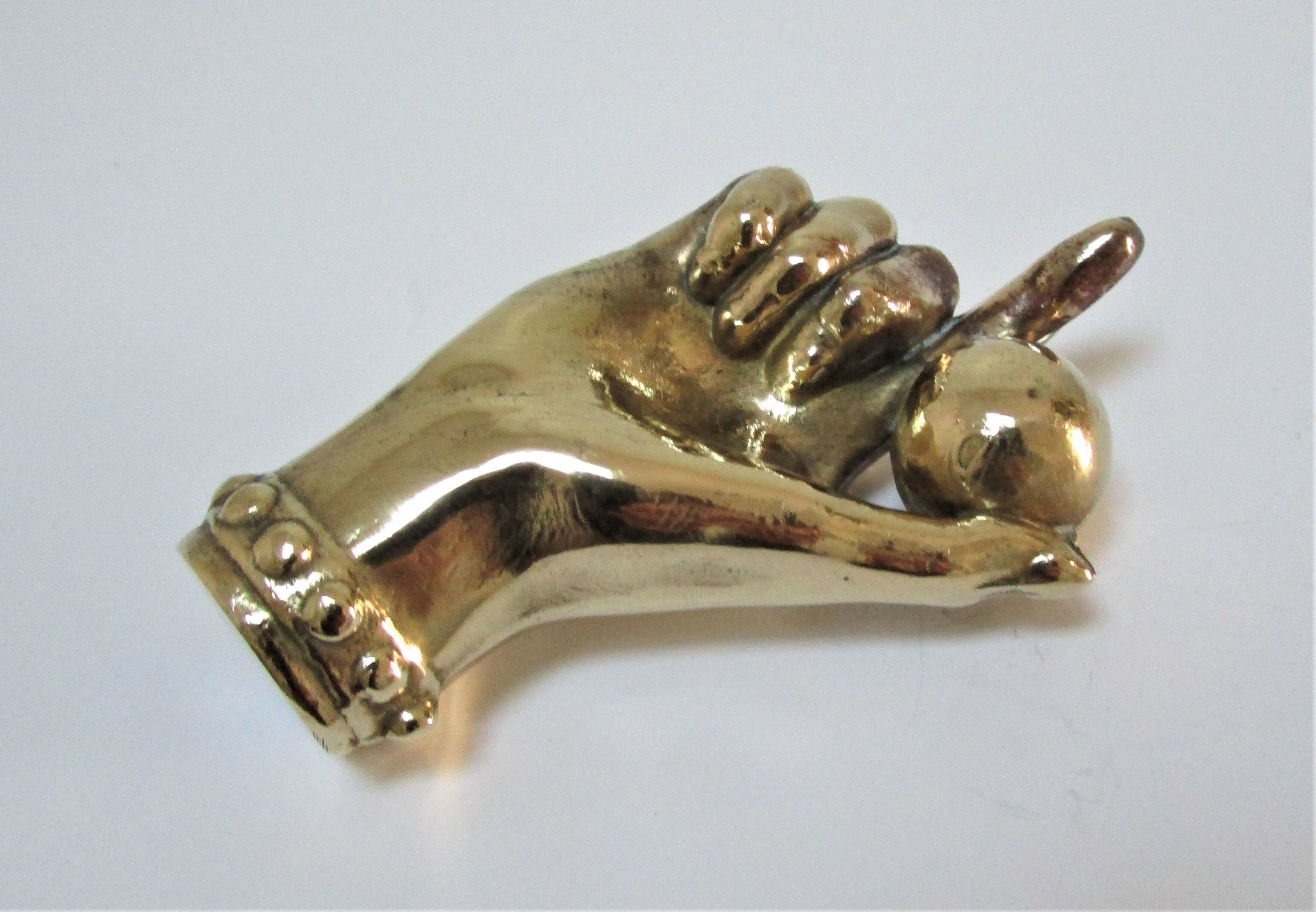 hand bronze paperweight pen holder early XXth