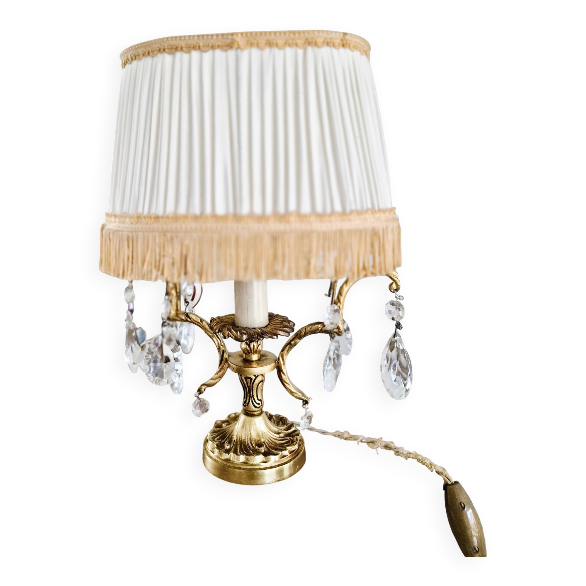 Gilt bronze bouillotte lamp with crystal drops, Empire style