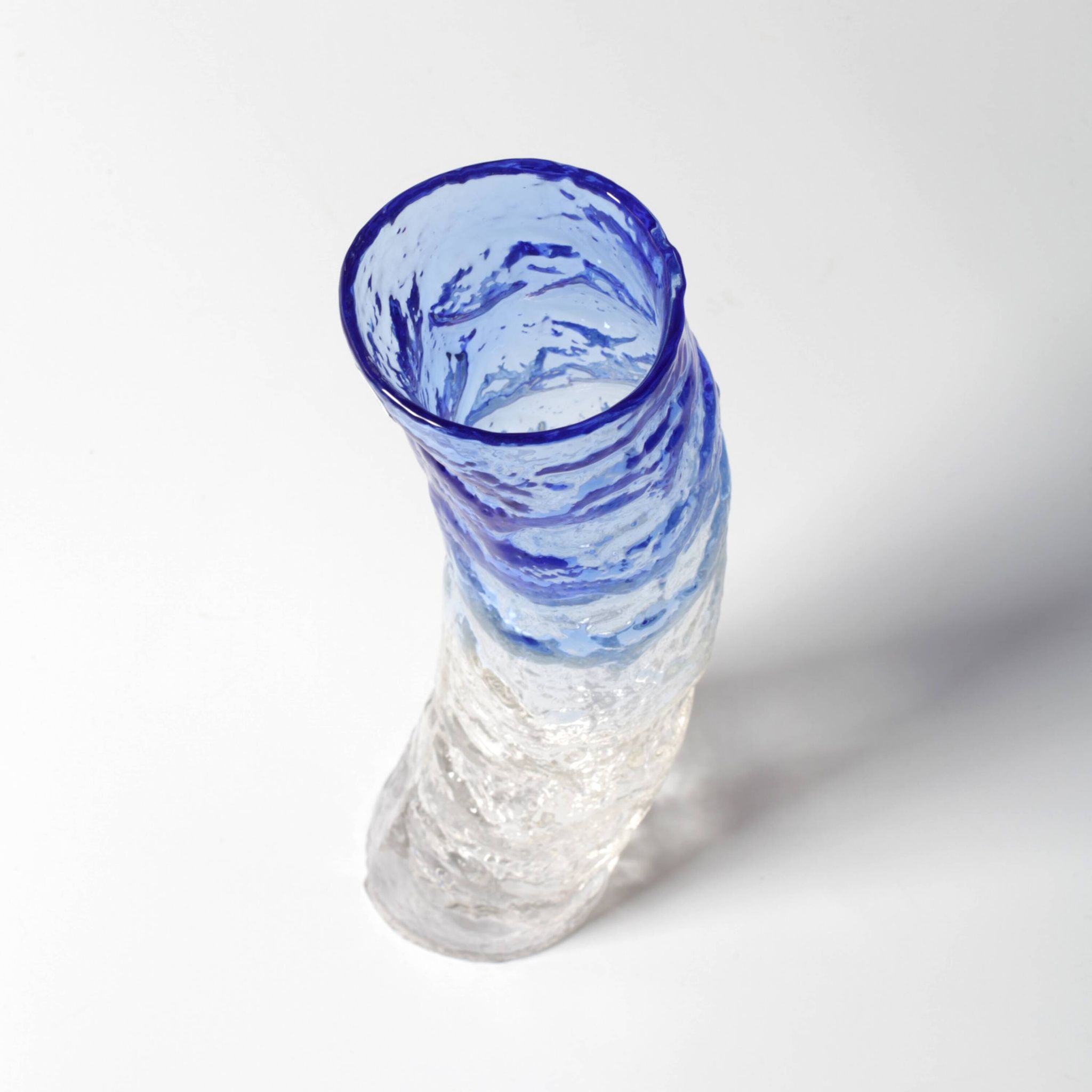 Vintage Blue and Clear Glass Art Vase / Hand-blown Home Decor  Italy / 1980