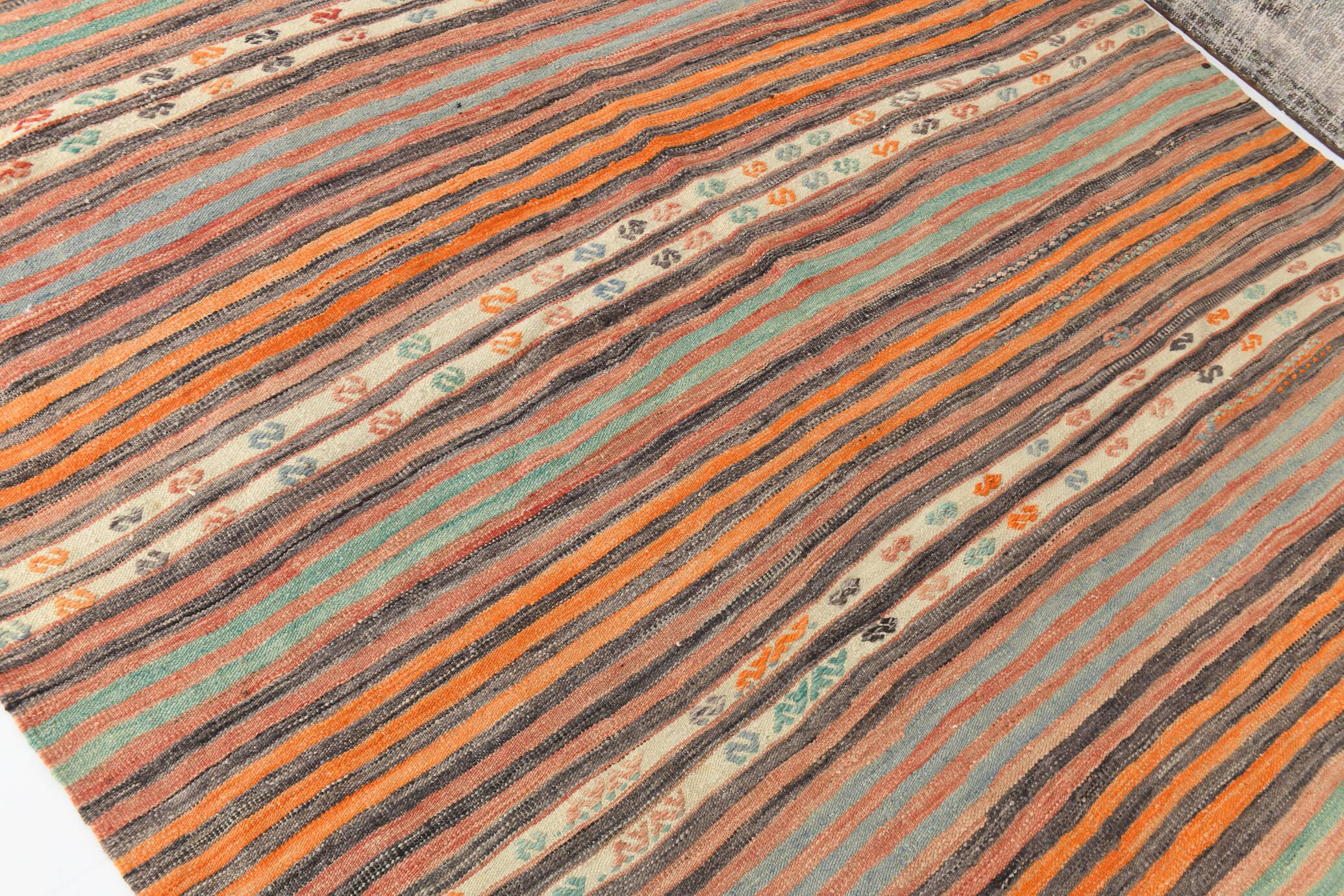 Pinstriped Pattern Vintage Kilim Rug, 201x227Cm