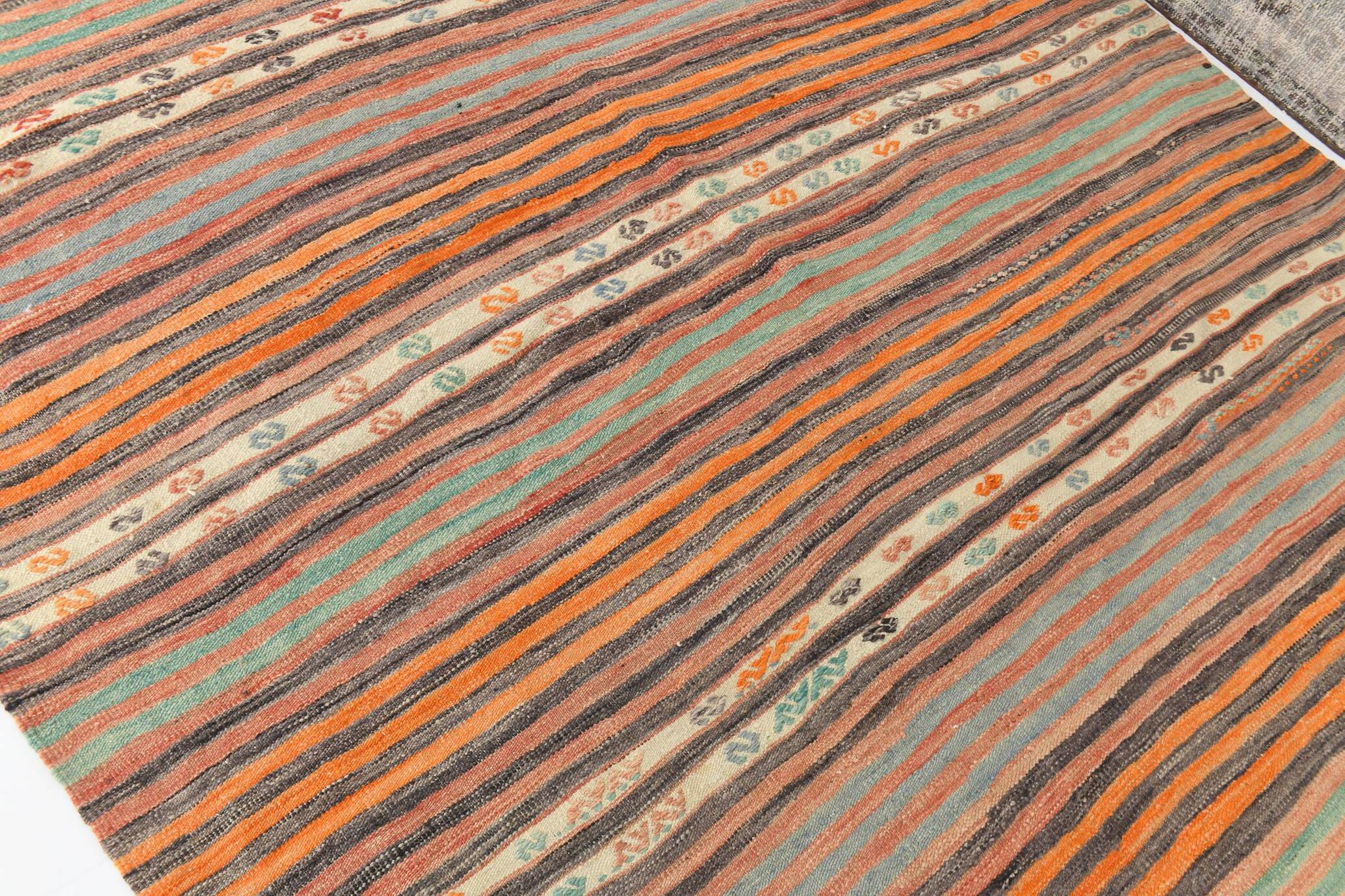 Pinstriped Pattern Vintage Kilim Rug, 201x227Cm