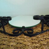 Vintage wall coat rack with mirror, 4 hooks, wrought iron