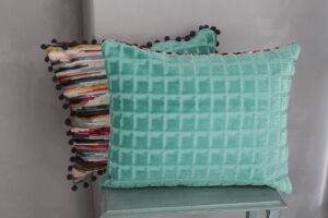 Coussin Double Face En velours D'ameublement D'éditeur, Rayé Multicolore Bleu Turquoise