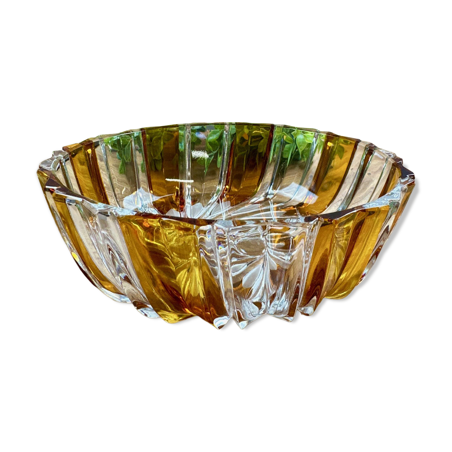 Vintage two-tone amber and clear glass salad bowl