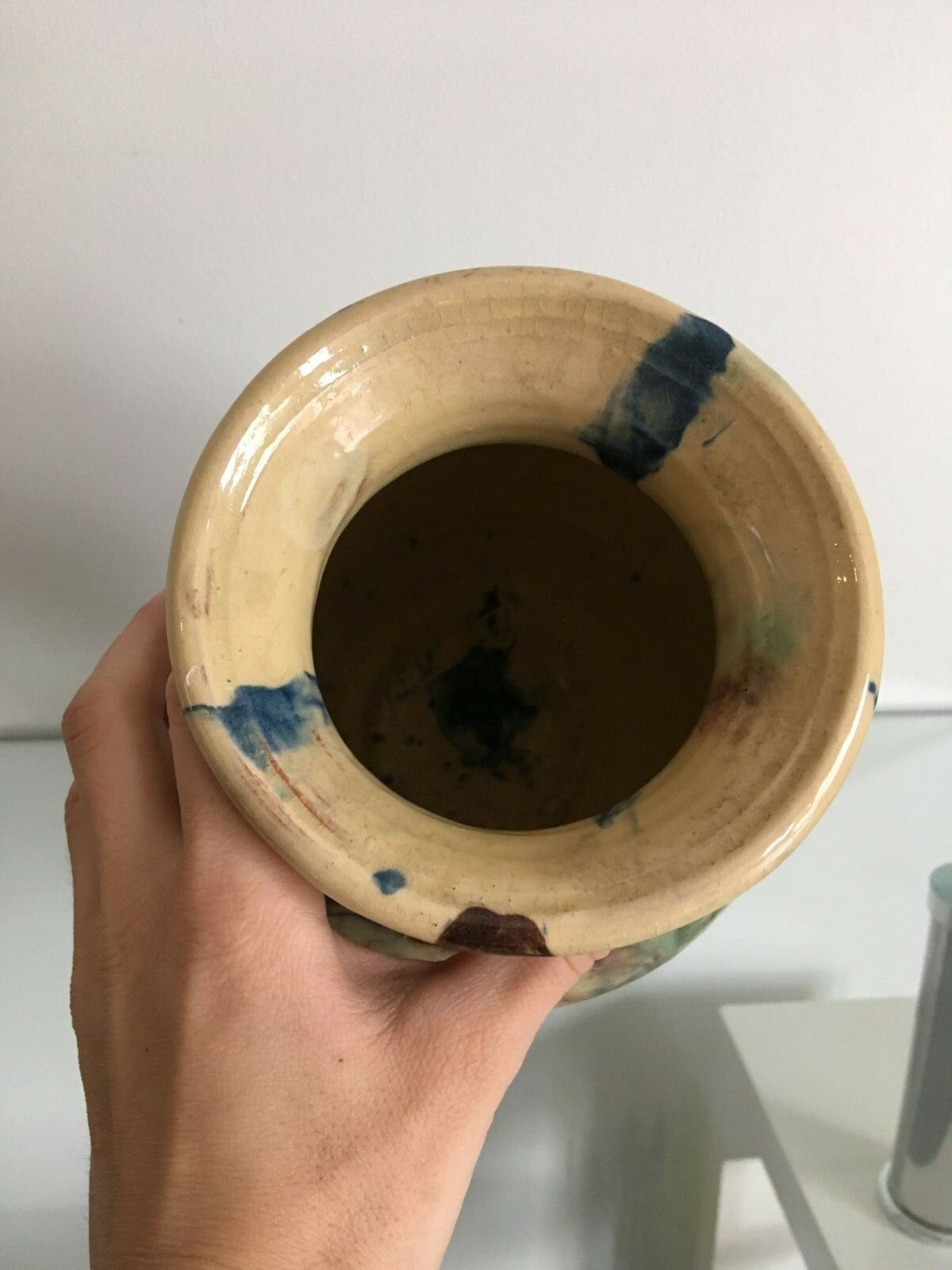 Incurvé signature enamelled terracotta flared neck vase