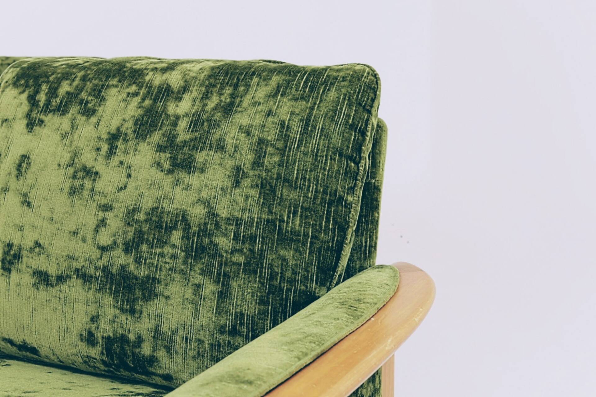 Vintage set sofa and armchairs deep olive velvet design by Knut Seater