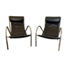 Pair of "Omega" armchairs in chrome and leather, Habitat, 1980