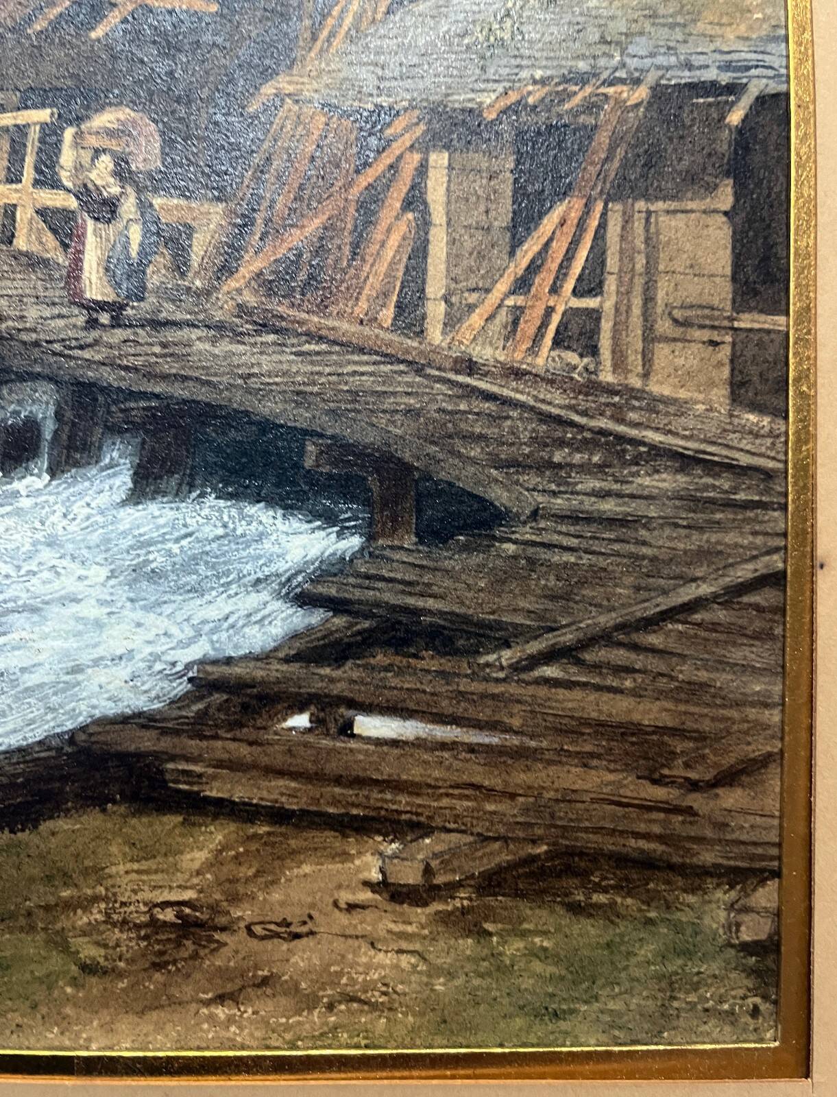 Large Watercolour Table XIX Century Tanneries District (Rouen?)