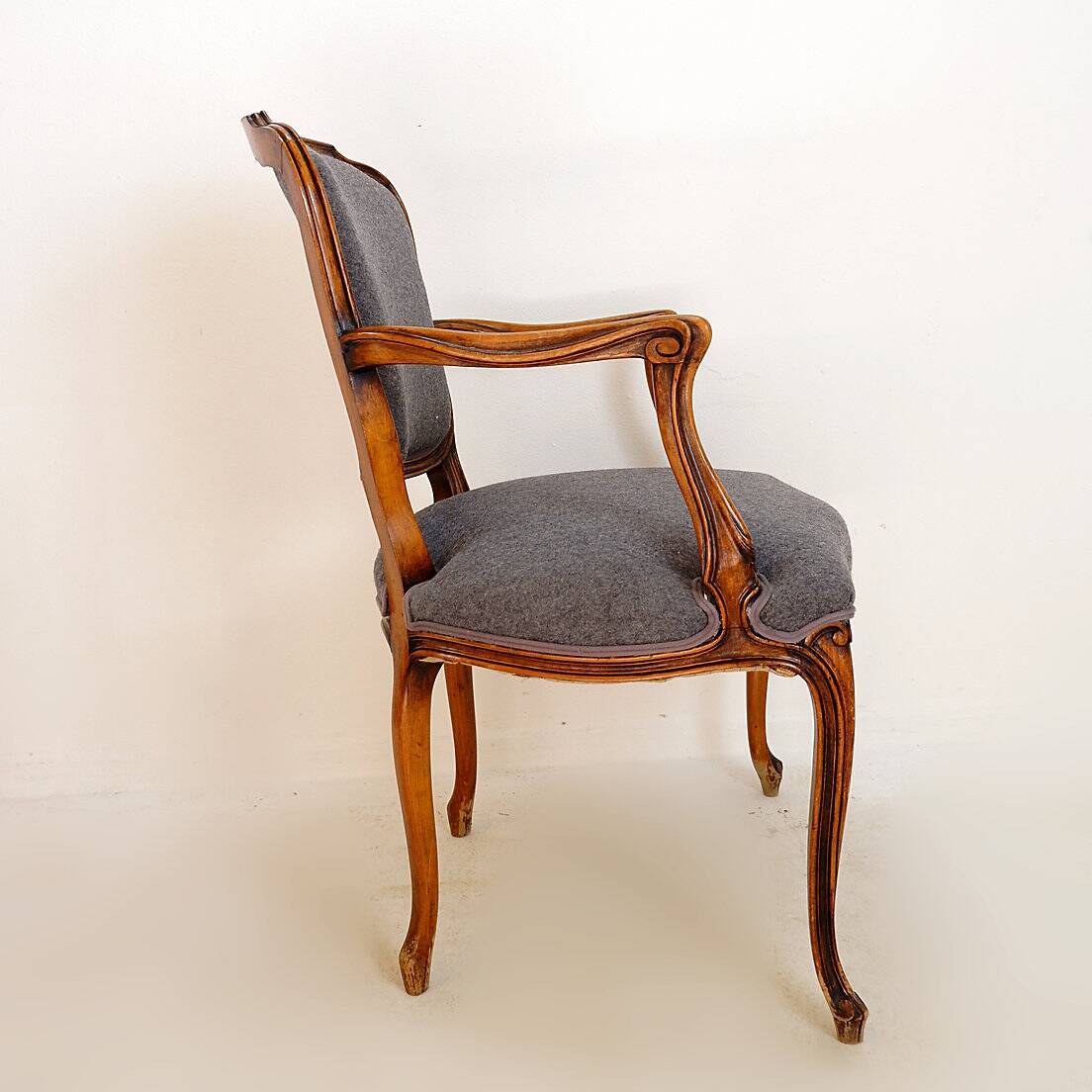 Louis XV style armchair - mouse gray felt fabric