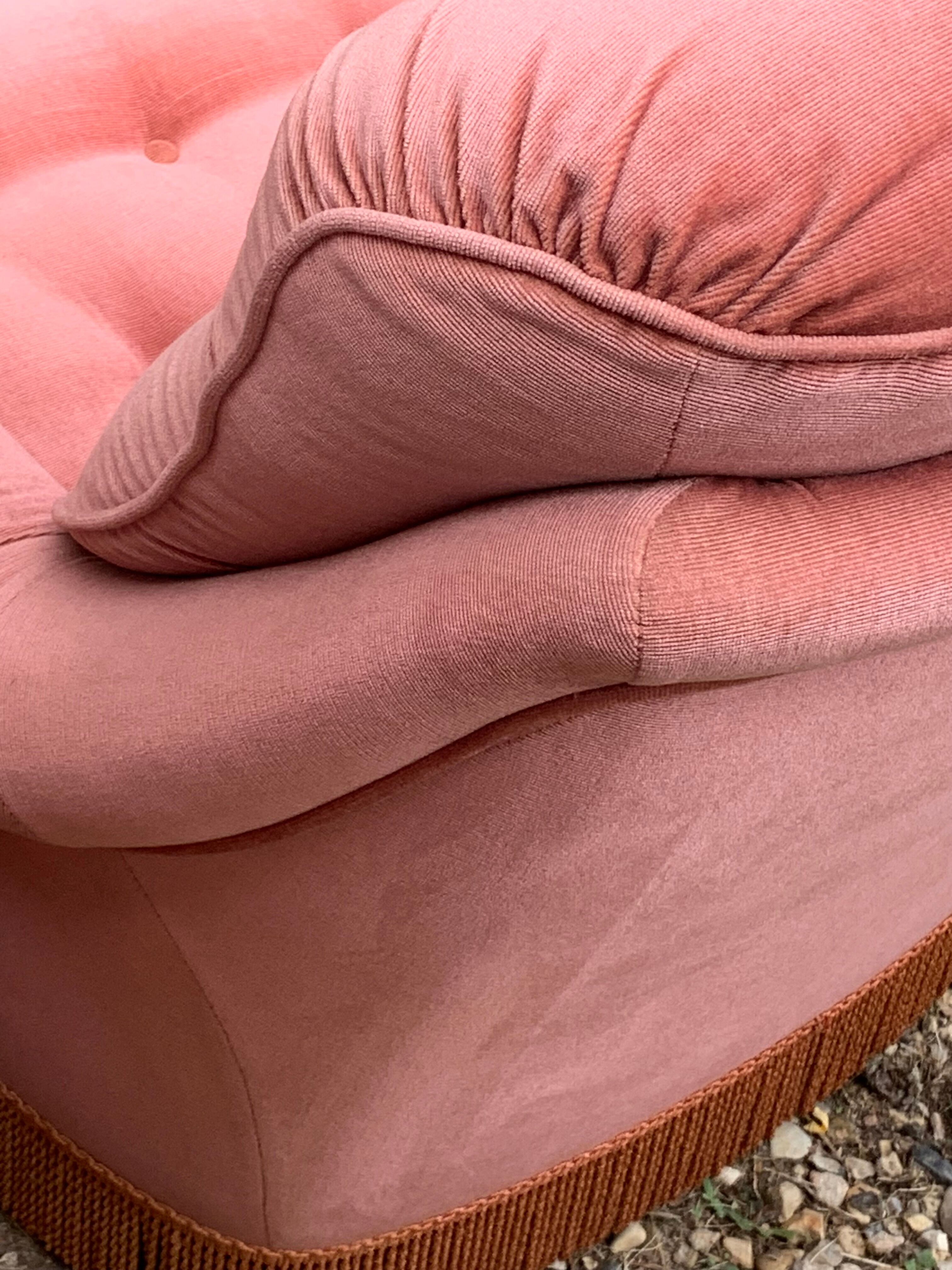 Pair of pink velvet toad armchairs, 1970s