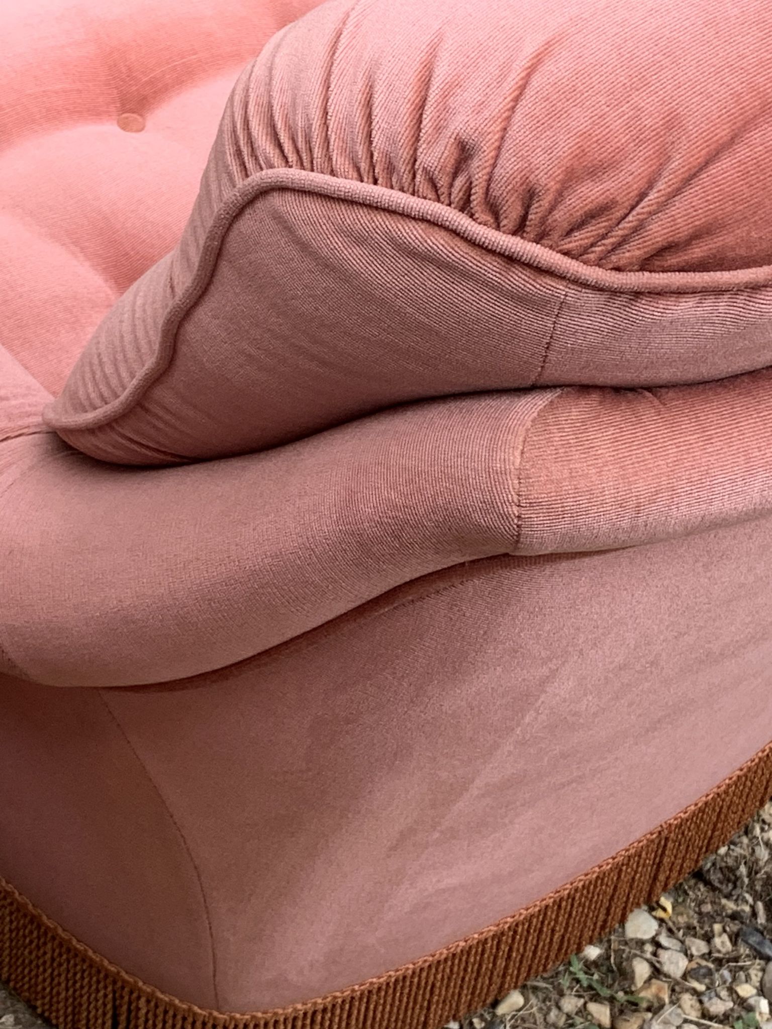 Pair of pink tufted velvet frog chairs 1970