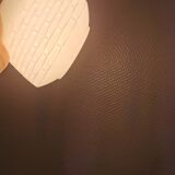 Lamp in white glass with teak top. It is Danish and estimated from the 1970s-1980s.