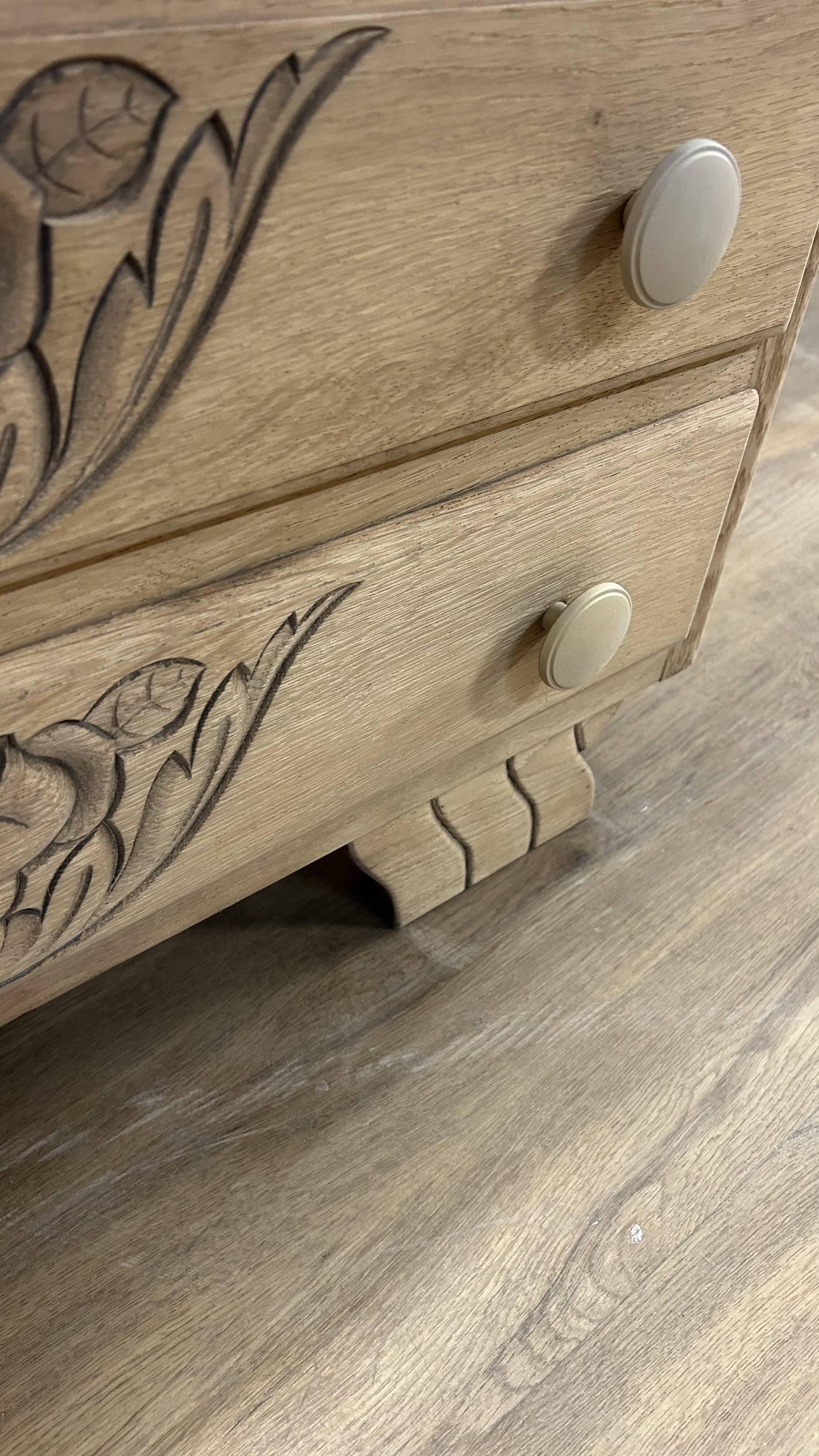 Art Deco chest of drawers in black marble and stripped solid oak