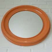 Orange vintage round wall plastic mirror 1980s, space age vanity mirror