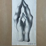 Dessin représentant des mains par Calin Hentea XXe
