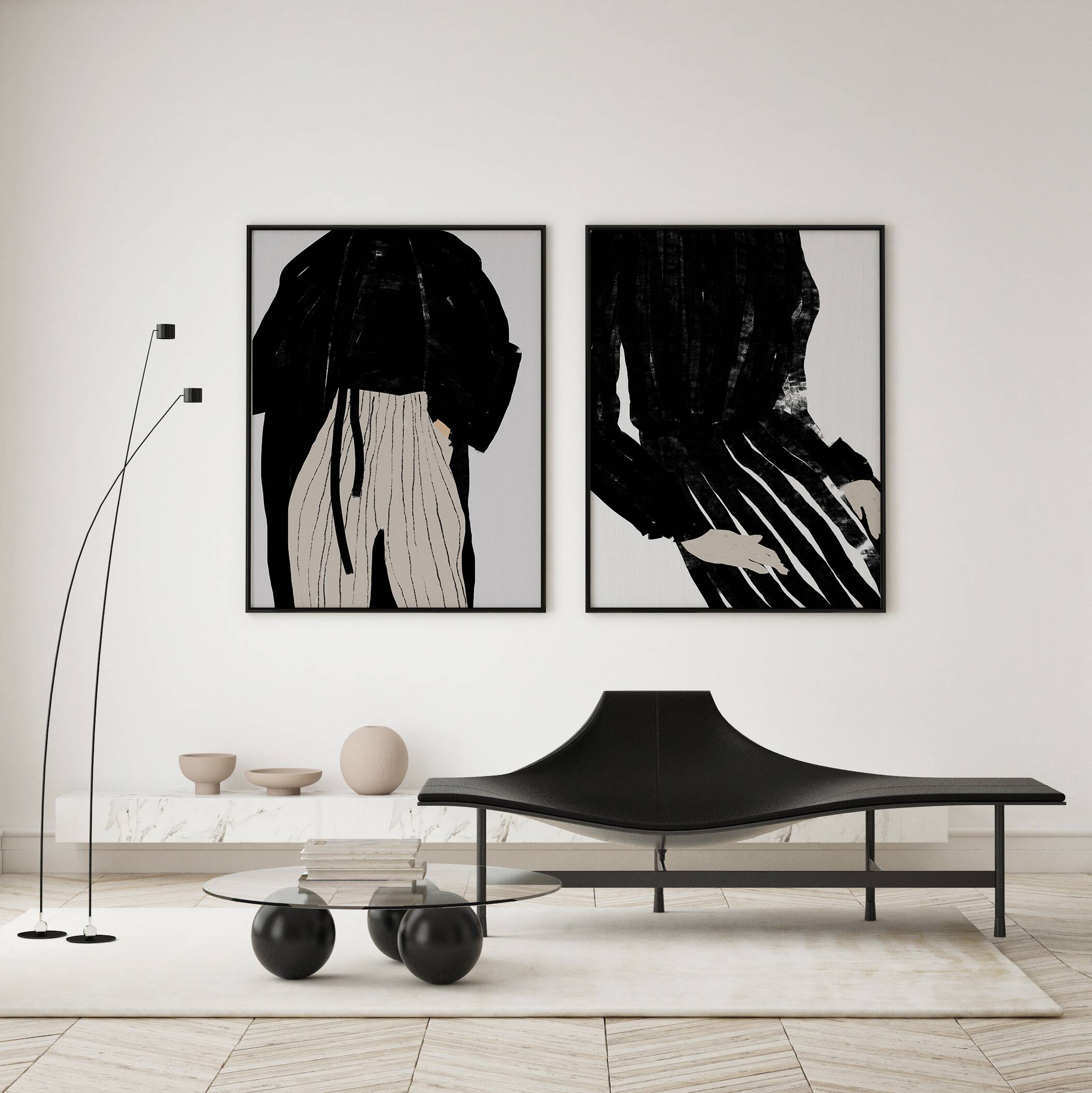 Pair of prints, female drawing set of two, 50x70cm