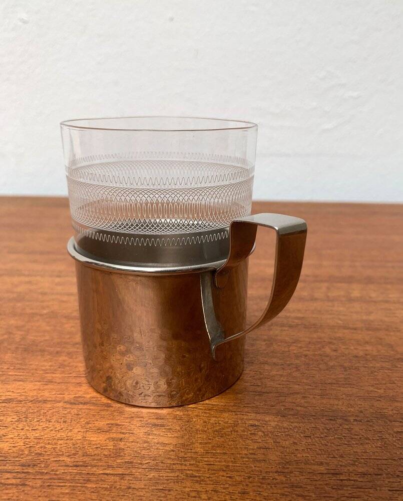 Vintage tea glasses RDA from East Germany by MUQ, Metallwarenfabrik Union Quedlinburg, set of 4.