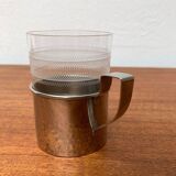 Vintage tea glasses RDA from East Germany by MUQ, Metallwarenfabrik Union Quedlinburg, set of 4.