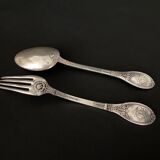 Paire de couverts en argent Gorini style Empire poinçon Minerve et monogramme riche décor