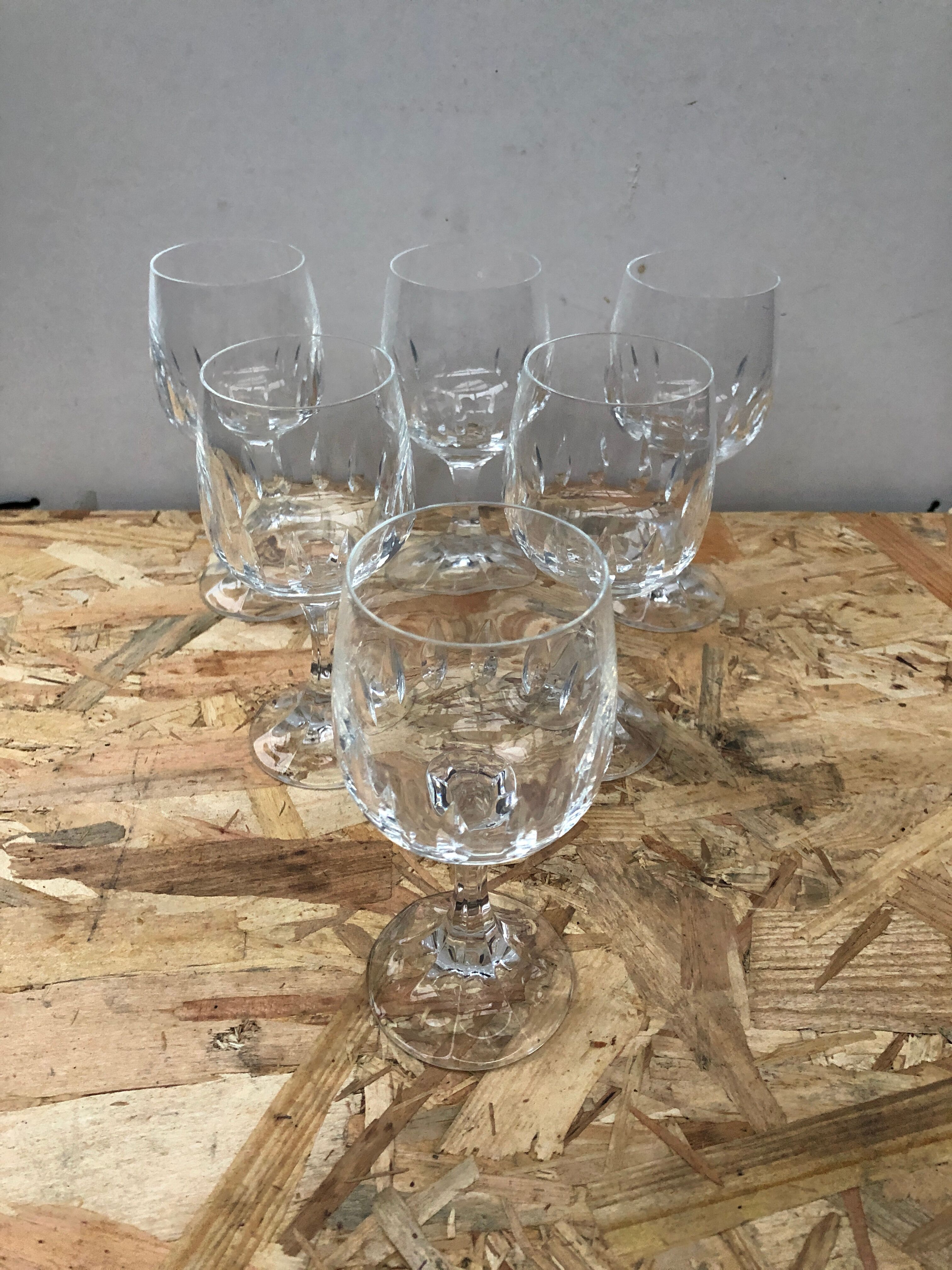 Set of 6 vintage 20th century cut crystal stemmed glasses