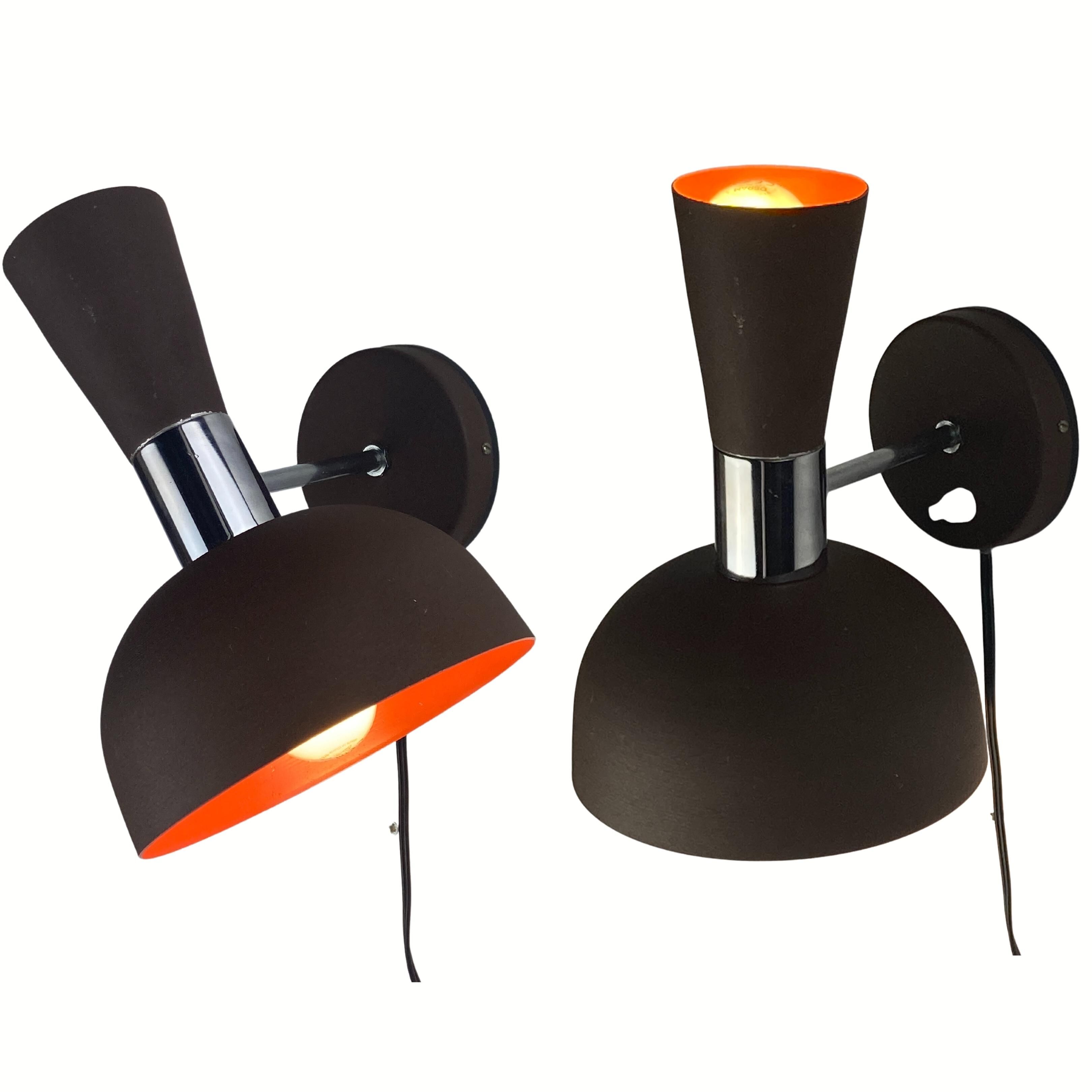 Midcentury brown vintage wall sconces by Herda, Dutch 1970s