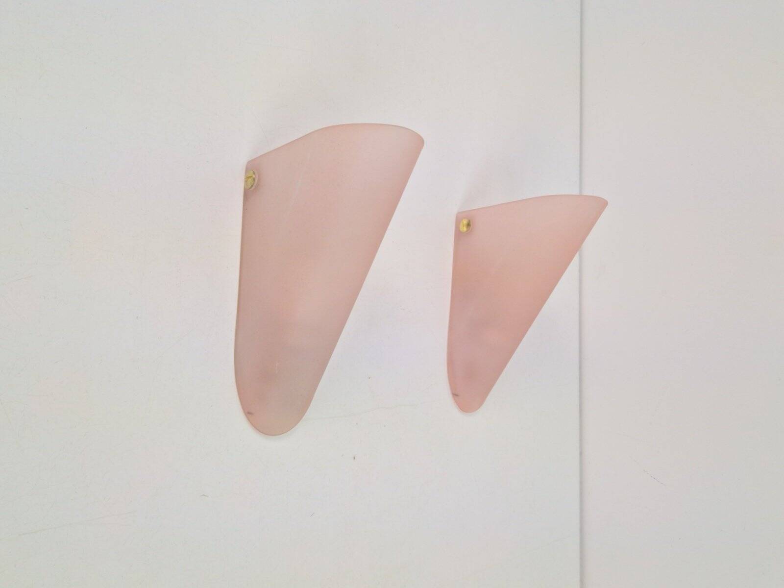 Vintage Triangular Conical Wall Sconces in Pink Frosted Glass from Lumal-It, 1990s, Set of 2