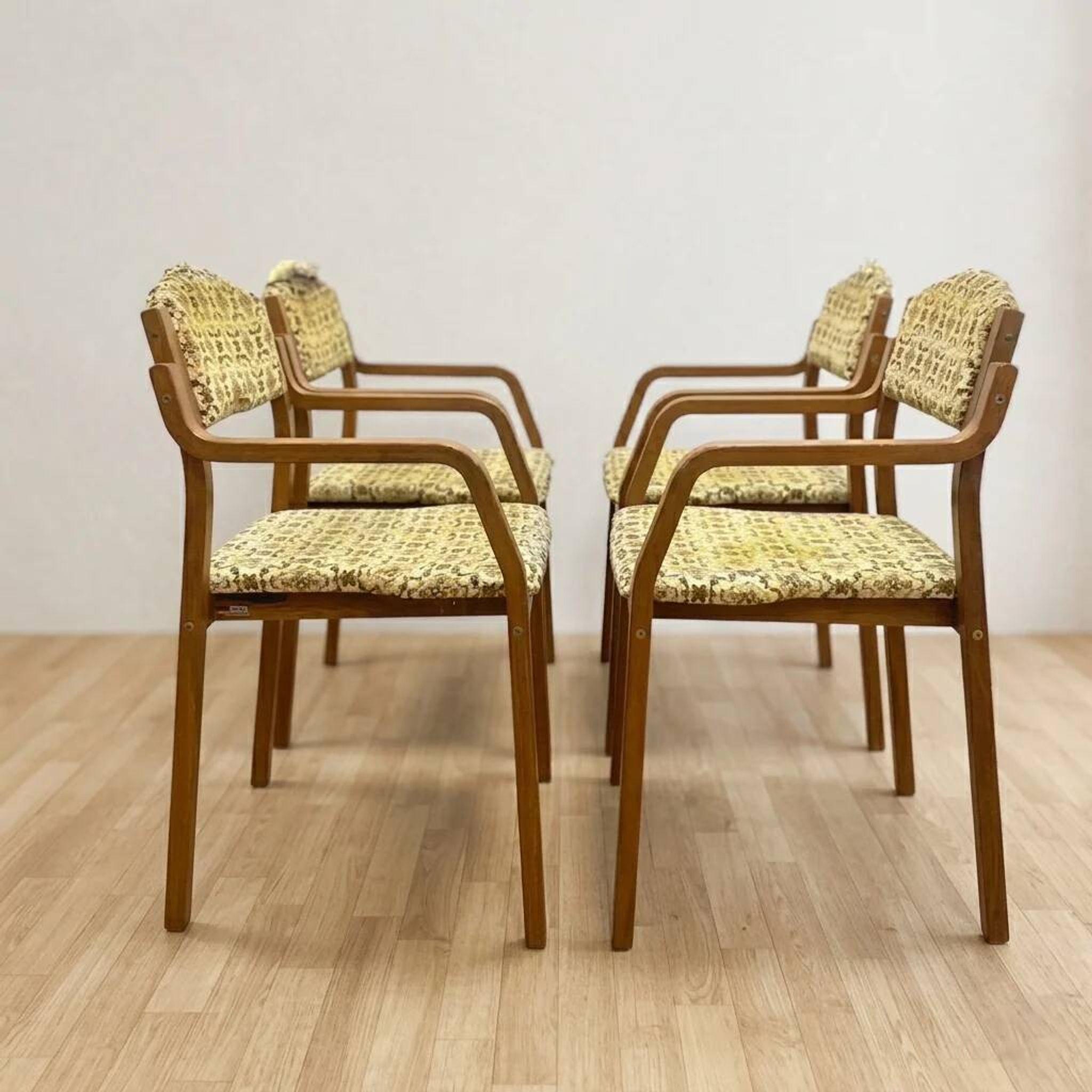 Bentwood armchairs, mid-century, upholstered, TON, 1960s, Czechoslovakia