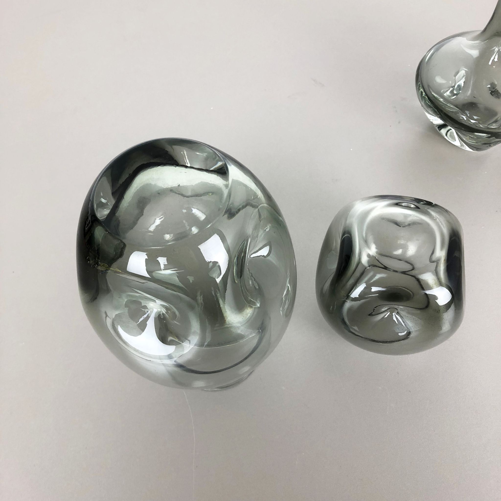 Set of 3 cubic hand blown crystal glass vase by Friedrich Kristall Germany 1970s