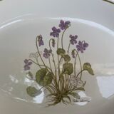 Plat de service en faïence modèle herbier, viola odorata moulin des loups orchies france vintage
