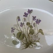 Serving dish in earthenware herbarium model, viola odorata mill of wolves orchies france vintage