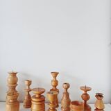Set of 3 Scandinavian turned wooden candle holders