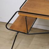 Vintage side coffee table in black lacquered metal and oak, 1950
