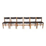 1960s Set Of 6 Teak Dining Chairs in Leatherette , Denmark