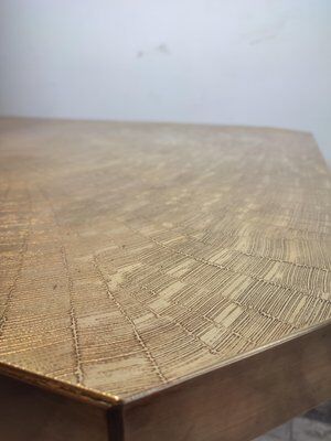 Engraved brass dining table attributed to Georges Mathias, 1975